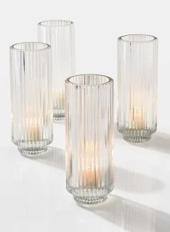 6.25in Tall Pleated Glass Votive Holder, Set of 4
