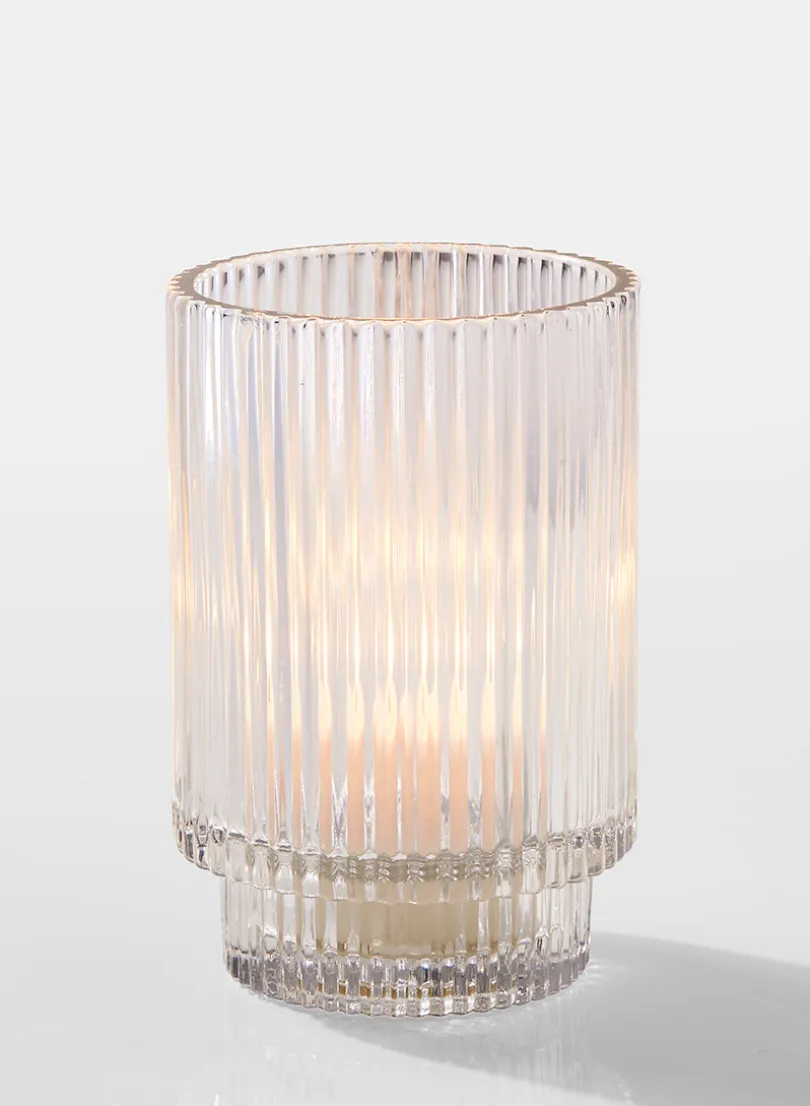 5in Tall Pleated Glass Votive Holder