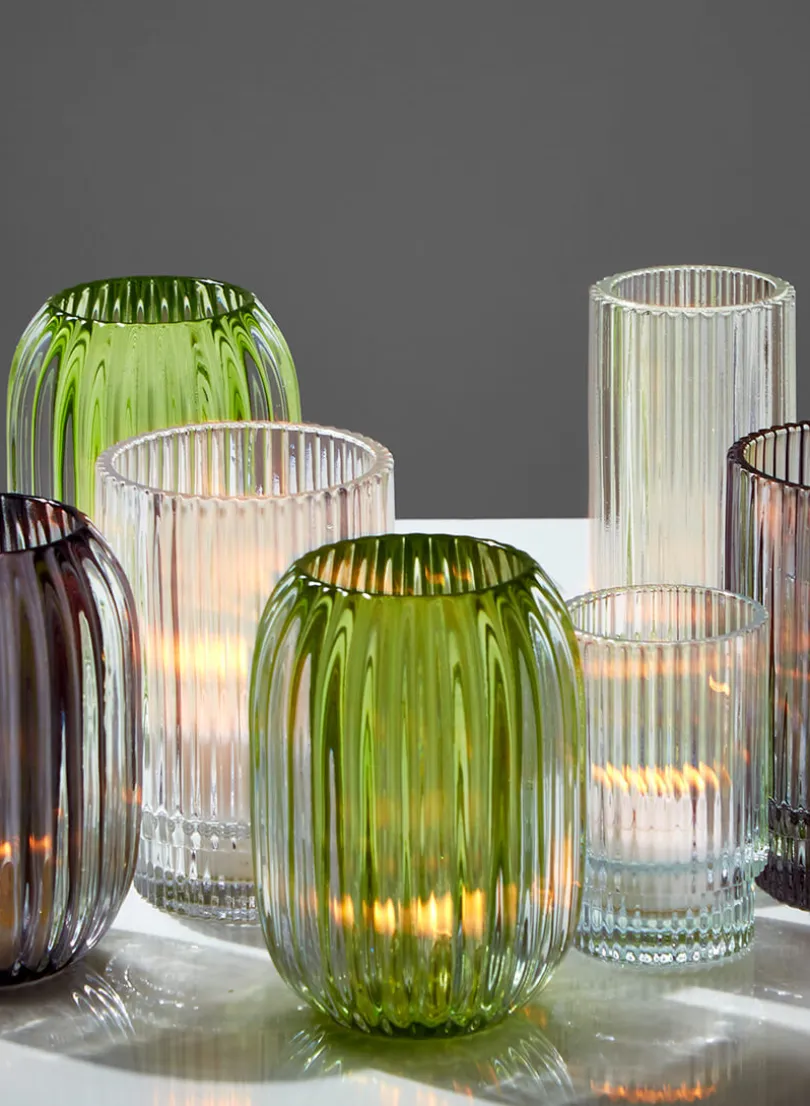 5in Tall Pleated Glass Votive Holder