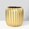 7in Tall Pleated Gold Metal Vase