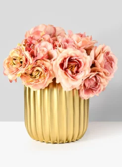 7in Tall Pleated Gold Metal Vase