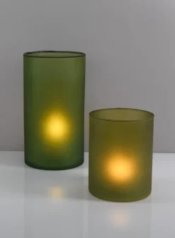 8.5in Tall Puebla Mexican Green Frost Glass Cylinder