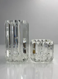 5in Tall Pyramid Crystal Glass Candleholder, Large
