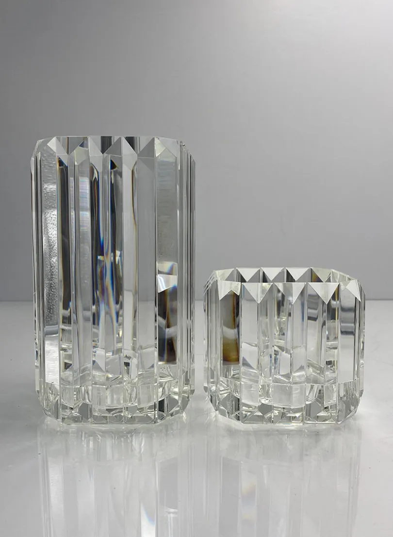 5in Tall Pyramid Crystal Glass Candleholder, Large