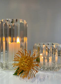 4.25in Tall Pyramid Crystal Glass Candleholder, Small