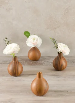 4in Tall Rabenda Dark Walnut Look Ceramic Bud Vase, Set of 4