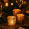 2.75in Tall Ribbed Amber Mercury Glass Votive Holder, Set of 6