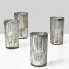 5in Tall Ribbed Antique Silver Glass Votive Holder, Set of 4