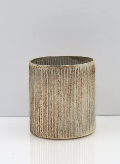 5.25in Tall Ribbed Rust & Silver Glass Cylinder