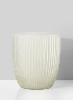 6.75in Tall Ribbed White Frost Glass Vase