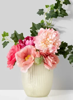 6.75in Tall Ribbed White Frost Glass Vase