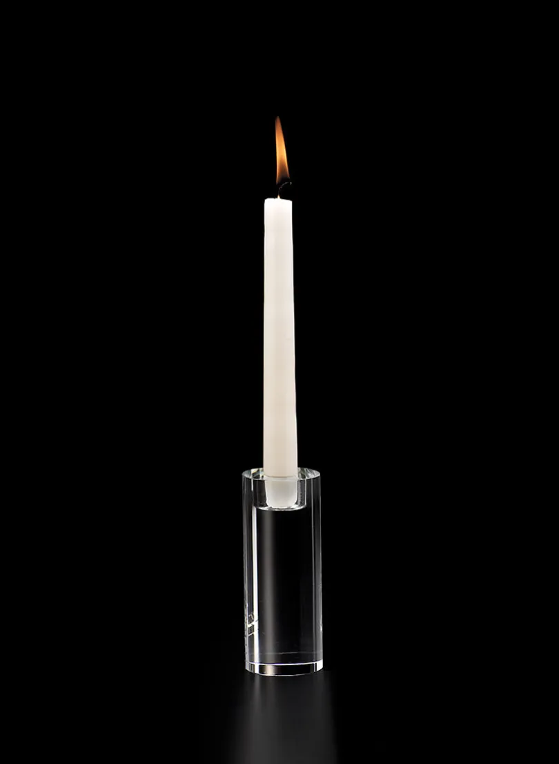 5in Tall Round Crystal Block Taper Candle Holder