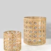 7in Tall Saigon Cane Wrapped Glass Candle Hurricane