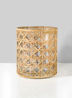 7in Tall Saigon Cane Wrapped Glass Candle Hurricane