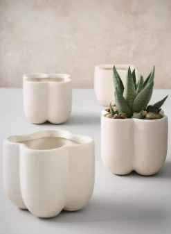3.25in Tall Sand White Freya Ceramic Cachepot, Set of 4