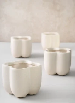 3.25in Tall Sand White Freya Ceramic Cachepot, Set of 4