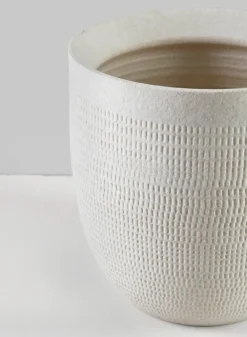 7in Tall Santorini Sand White Ceramic Cachepot