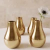 4in Tall Shiny Gold Bud Metal Vase, Set of 4
