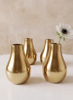 4in Tall Shiny Gold Bud Metal Vase, Set of 4