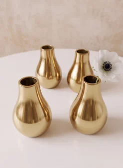 4in Tall Shiny Gold Bud Metal Vase, Set of 4