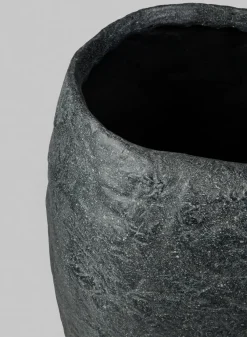 23in Tall Shirak Poly-Stone Rough Black Planter