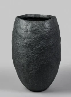 23in Tall Shirak Poly-Stone Rough Black Planter