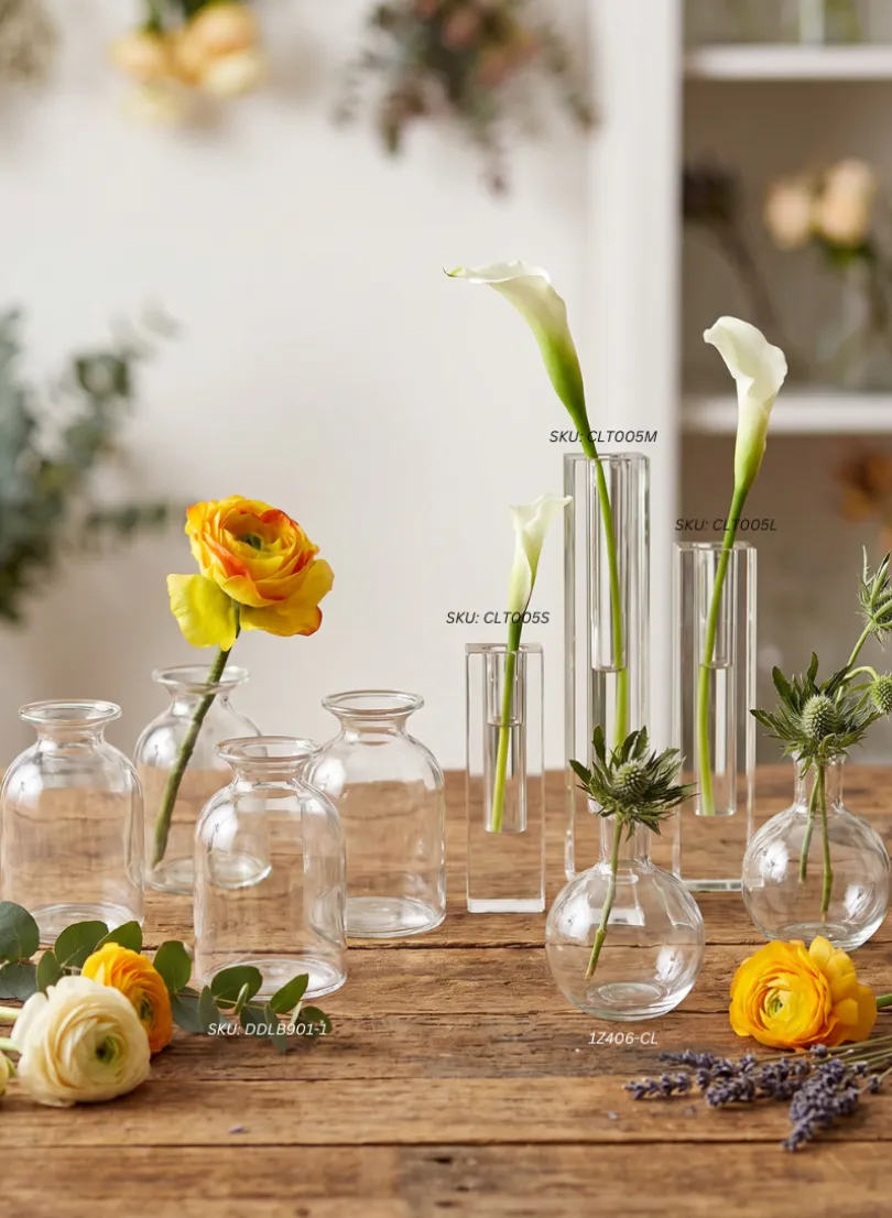 4 1/2in Tall Short Bottle Bud Glass Vase, Set of 4