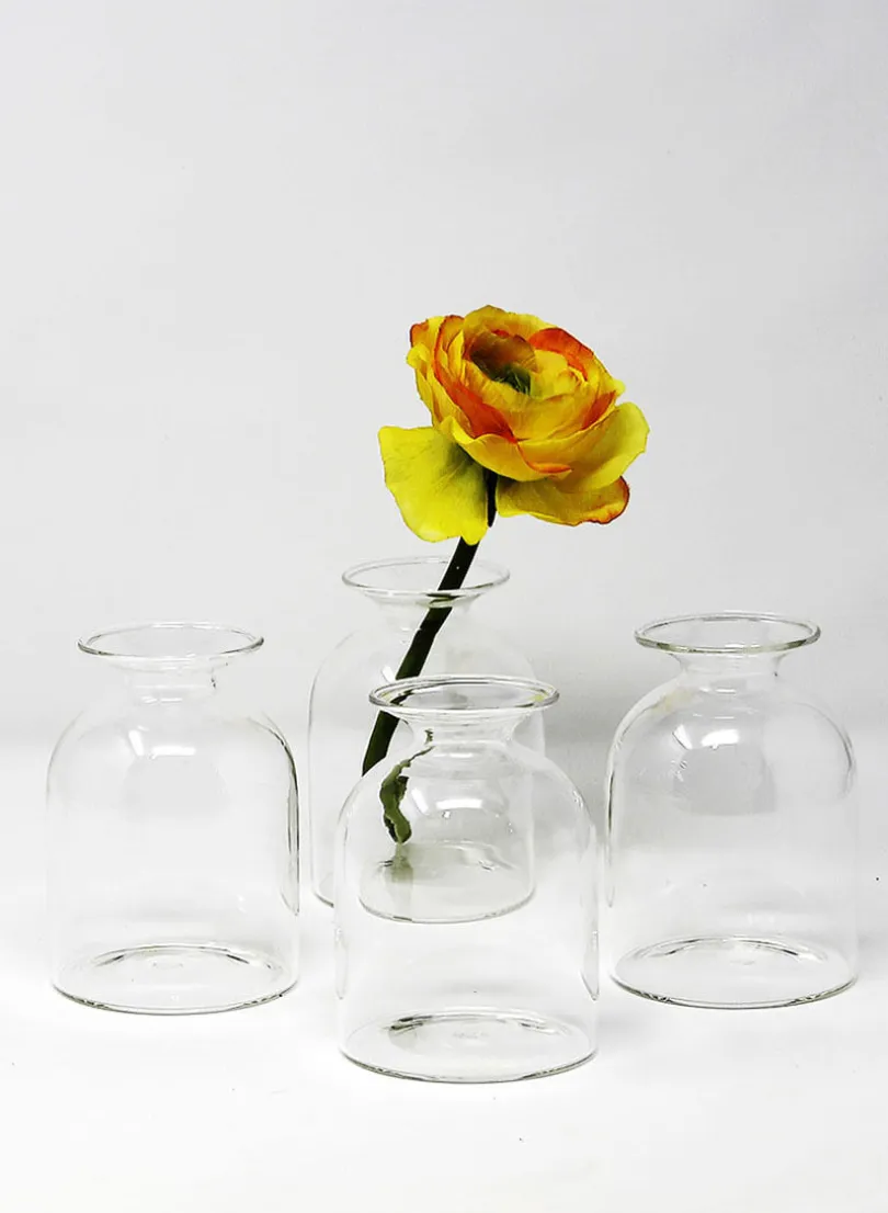 4 1/2in Tall Short Bottle Bud Glass Vase, Set of 4