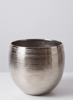 15.5in Tall Silver Cache Pot Metal Planter