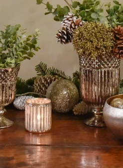 3in Tall Silver Corrugated Glass Votive Holder