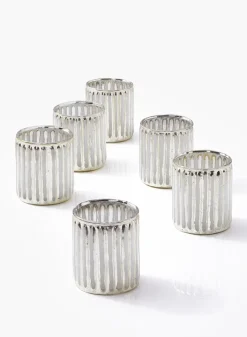 3in Tall Silver Corrugated Glass Votive Holder