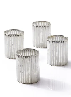 4in Tall Silver Corrugated Glass Votive Holder