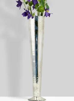 24in Tall Silver Mercury Glass Trumpet Vase