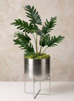 23in Tall Silver Planter with Stand