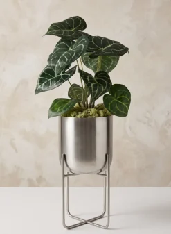 12.75in Tall Silver Planter With Stand