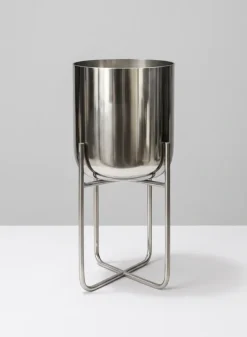 12.75in Tall Silver Planter With Stand