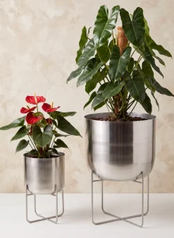 12.75in Tall Silver Planter With Stand