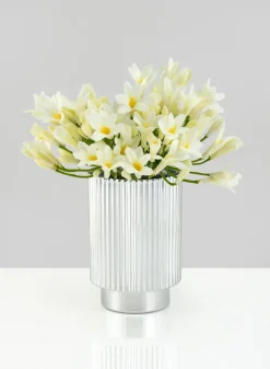 5in Tall Silver Pleated Glass Votive Holder