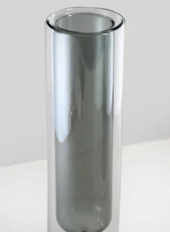 9.5in Tall Smoke Pasteur Dual Tone Tube Glass Vase, Set of 2
