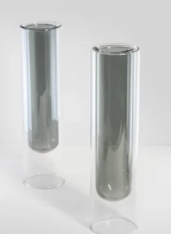 9.5in Tall Smoke Pasteur Dual Tone Tube Glass Vase, Set of 2