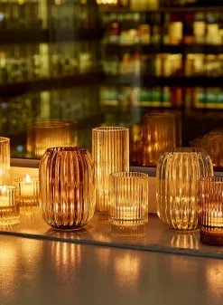 3.75in Tall Smoke Pleated Glass Votive Holder, Set of 4