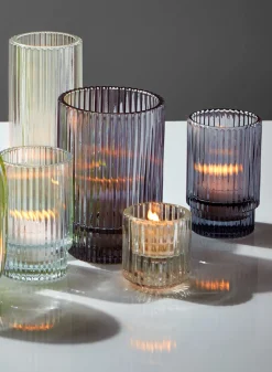 5in Tall Smoke Pleated Glass Votive Holder