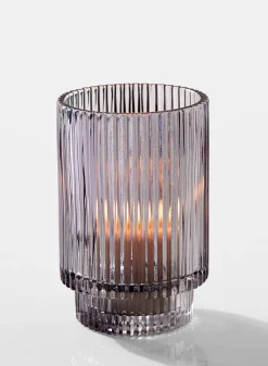 5in Tall Smoke Pleated Glass Votive Holder