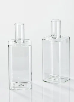 6in Tall Square Bottle Bud Glass Vase, Set of 2