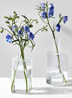6in Tall Square Bottle Bud Glass Vase, Set of 2