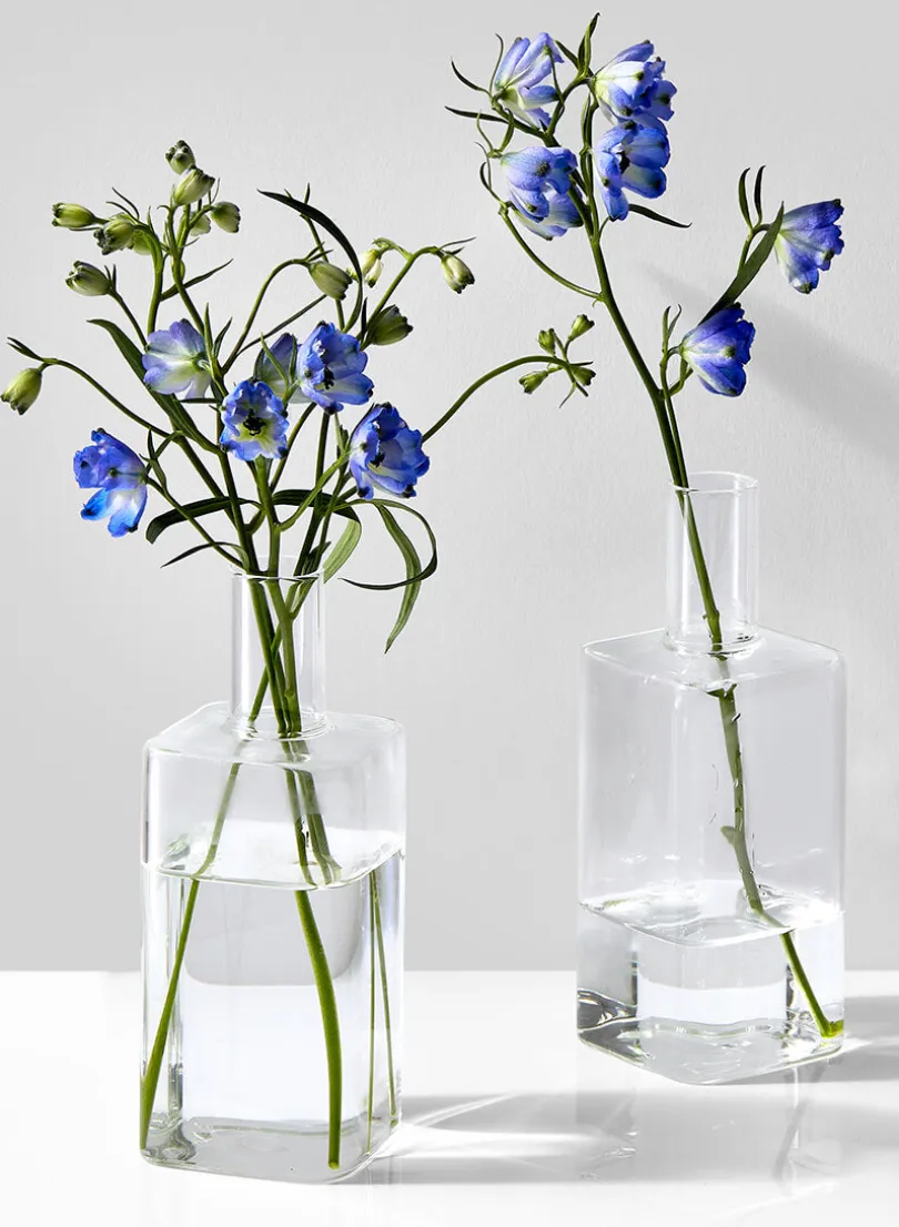 6in Tall Square Bottle Bud Glass Vase, Set of 2