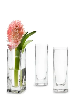 6in Tall Square Glass Vase, Set of 4