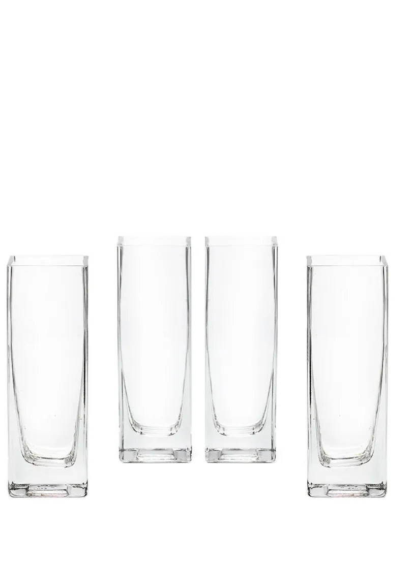 6in Tall Square Glass Vase, Set of 4