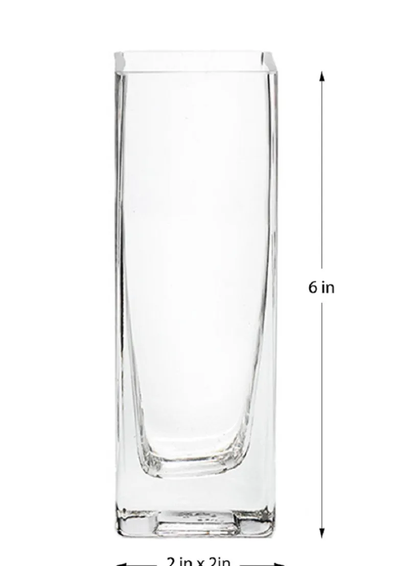 6in Tall Square Glass Vase, Set of 4