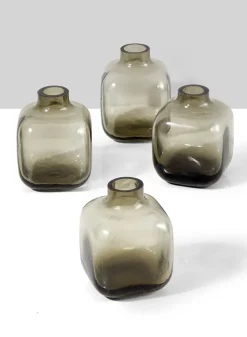 3in Tall Square Smoke Glass Bud Vase, Small, Set of 4